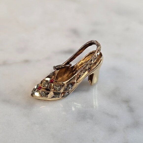 Womens Vintage Estate 14K Yellow Gold High Heel Shoe Pendant 2.3g E7518